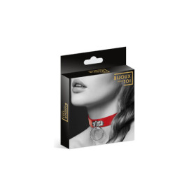 Collier en cuir rouge SM avec anneau métal argenté pour laisse 